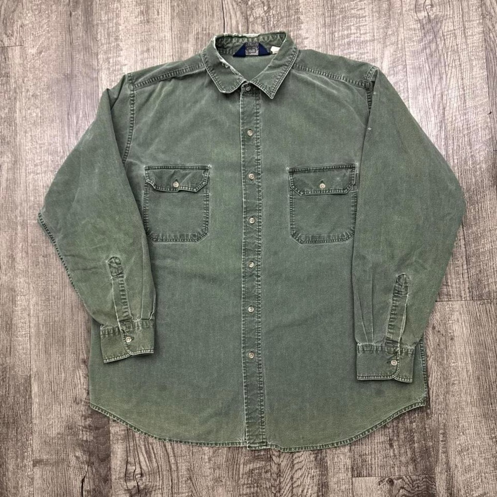 Vintage Woolrich Thrashed Distressed Loden Button Shirt Green